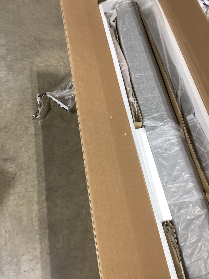 Condition photo showing As Is for Armen Living Channell Mid Century Modern 6 Piece Walnut Wood Dining Table Set with Bench in Charcoal Fabric 6 Piece With Bench Gray and Walnut Wood INCOMPLETE 