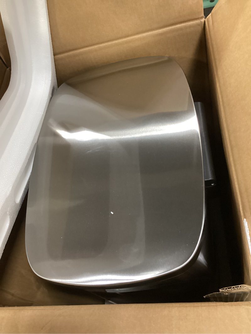 Condition photo showing Good Condition for Amazon Basics Smudge Resistant Rectangular Trash Can With Soft-Close Foot Pedal, Brushed Stainless Steel, 50L/13.2 Gal, 16.7x14.7x25.9 in, Satin Nickel Finish Satin Nickel Big, 50L/13.2 Gal