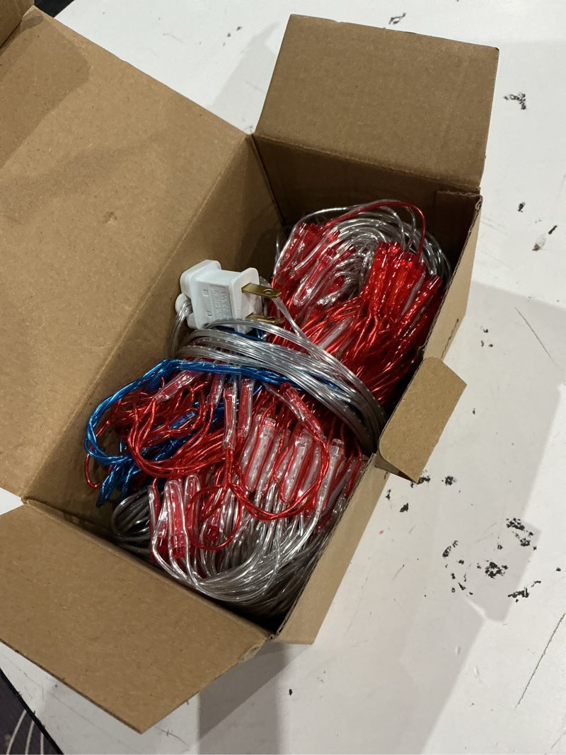 Condition photo showing Good Condition for (new) american flag lights, 420 led usa flag, outdoor waterproof patriotic lights hanging ornaments for memorial day, 4th of july, labor day, presidential election, christmas