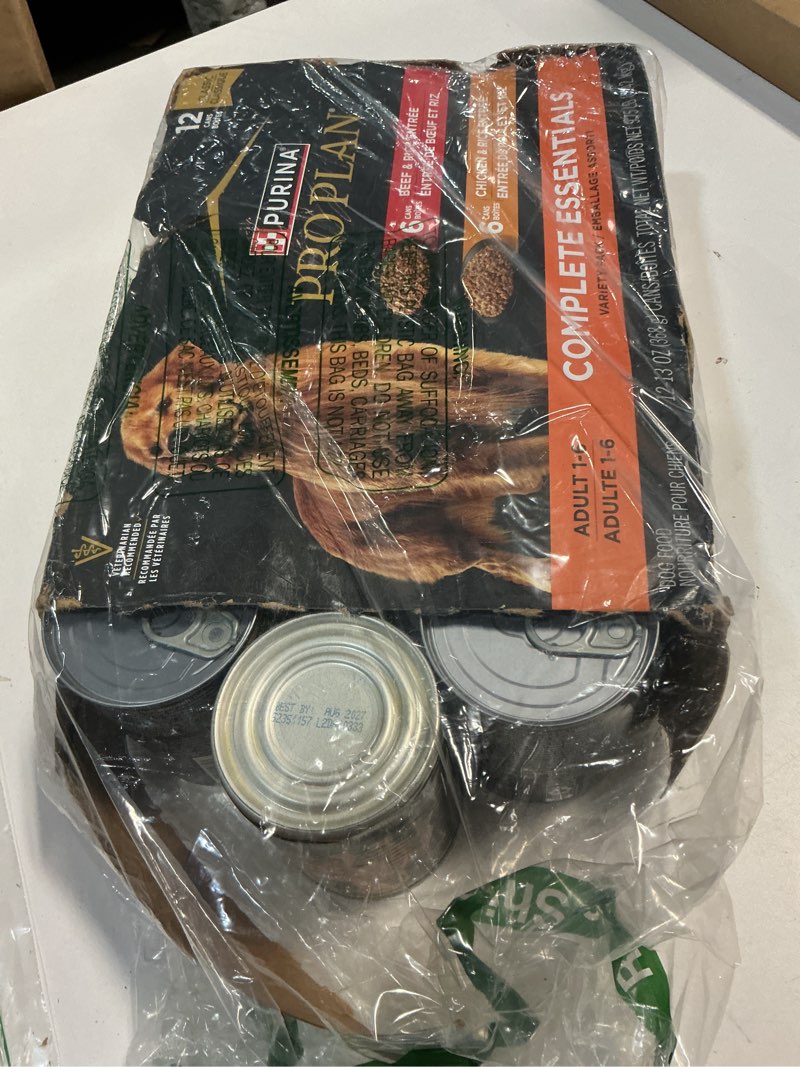 Condition photo showing New/Like New for ((Best By/08/2027))Purina Pro Plan Complete Essentials Wet Dog Food Chicken and Rice Entree and Beef and Rice Entree Variety Pack - (Pack of 12) 13 oz. Cans