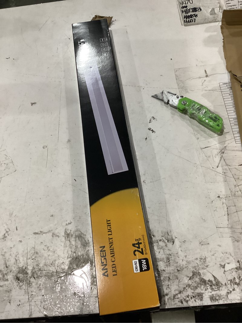 Condition photo showing New/Like New for ansen hardwired under cabinet lighting, 24in 18w led light for kitchen/closet, 1237lm, cri>92, r9>90, 3 color temperature, dimmable, 3000k/4000k/5000k(warm white, cool white, daylight)
