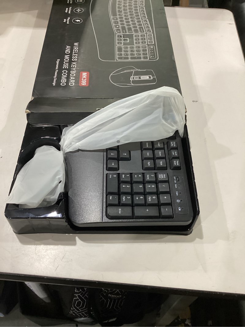 Condition photo showing Good Condition for wireless keyboard and mouse combo, 2.4g full size wave keys ergonomic keyboard with wrist rest and 3-level dpi adjustable wireless ergonomic mouse for windows, mac os desktop/laptop/pc(graphite)