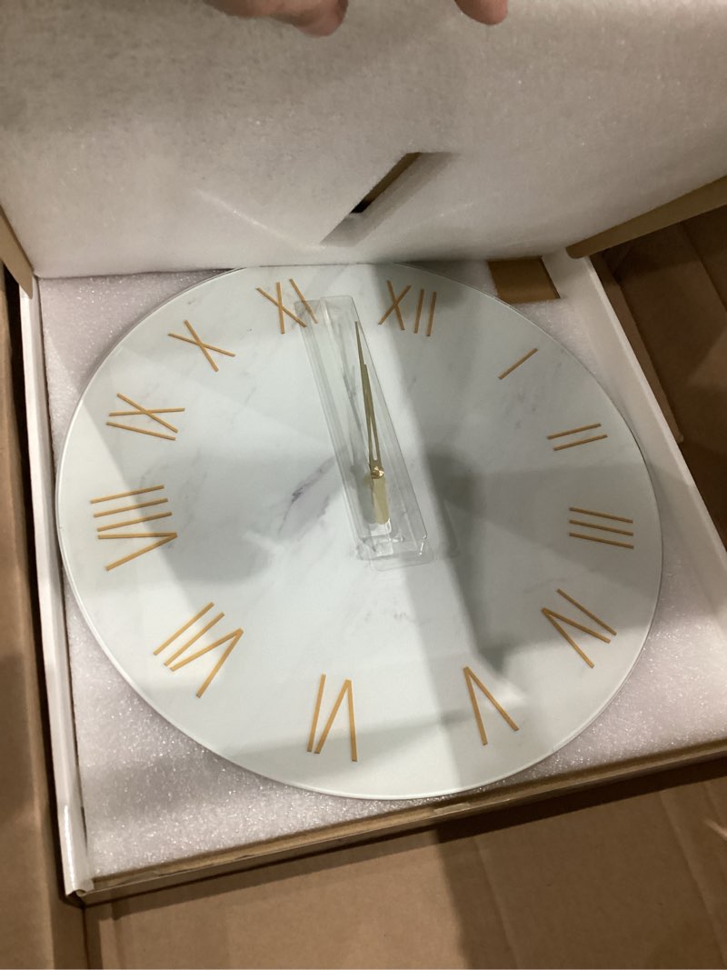 Condition photo showing New/Like New for White Marble Large Clocks for Living Room Round Glass Wall Clock Battery Operated 16 Inch Silent Wall Clock Non Ticking