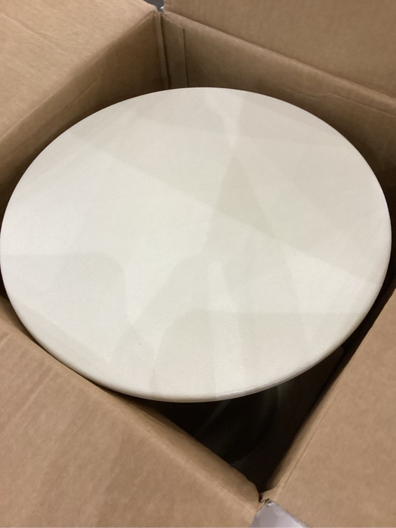 Condition photo showing item condition for small drink table, round martini table, drum end table side table, metal accent table,for small space living room, bedroom, sand