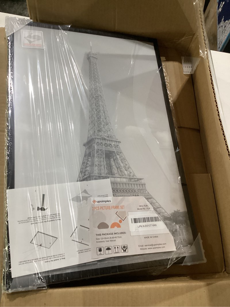 Condition photo showing Good Condition for upsimples 12x18 picture frame black 3 pack, scratch-proof poster frames 12 x 18 for photo gallery - slide-in strips, horizontal or vertical wall mounting black 12x18