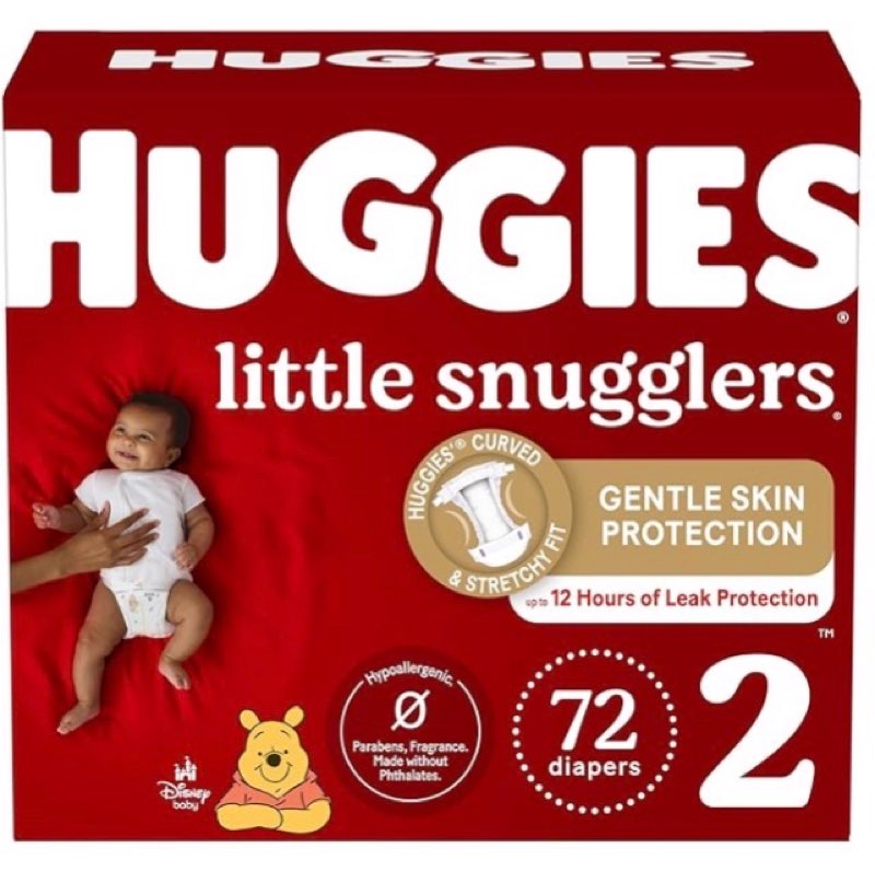 huggies little snugglers baby diapers, size 2 (12-18 lbs), 72 ct