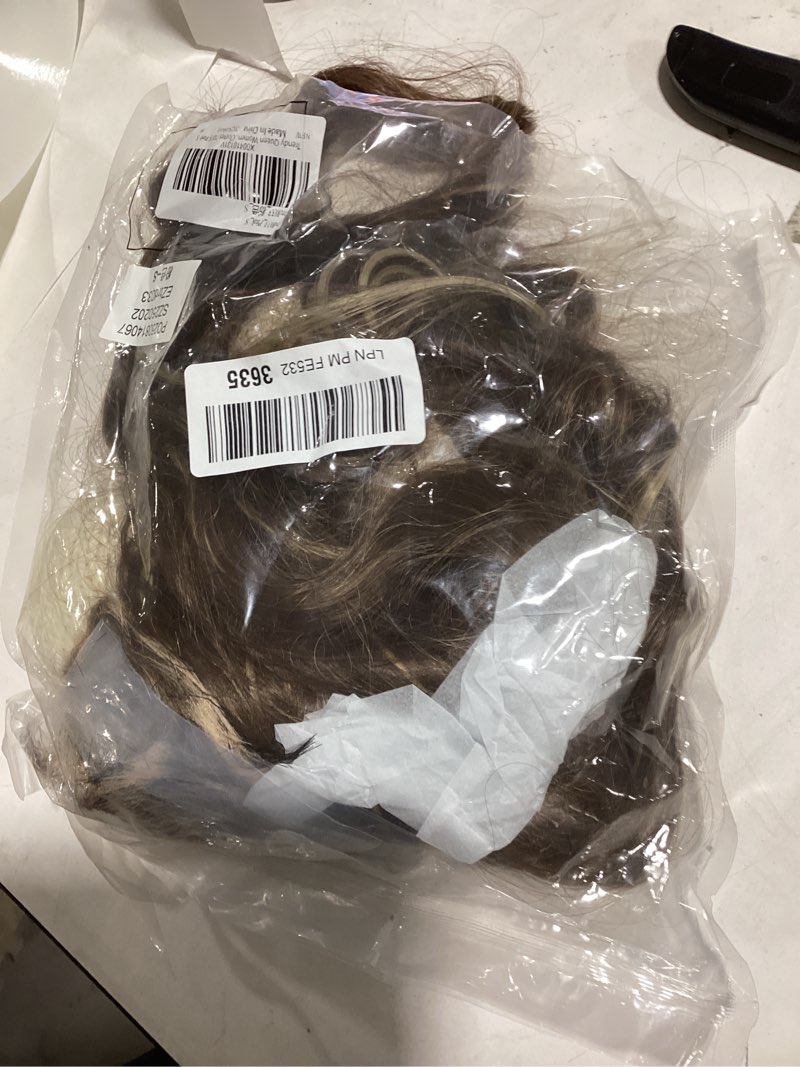 Condition photo showing Good Condition for HOOJIH Hat Wig, Hat with Hair Attached Wavy Curly White Knitted Beanie Hat Wig with Faux Fur Pom Hat Attached 18 Inch Synthetic Hairpiece for Women - Light Brown with Medium Golden Blonde Highlights One Size White Hat-18inch-light Brown With Medium Golden Blonde