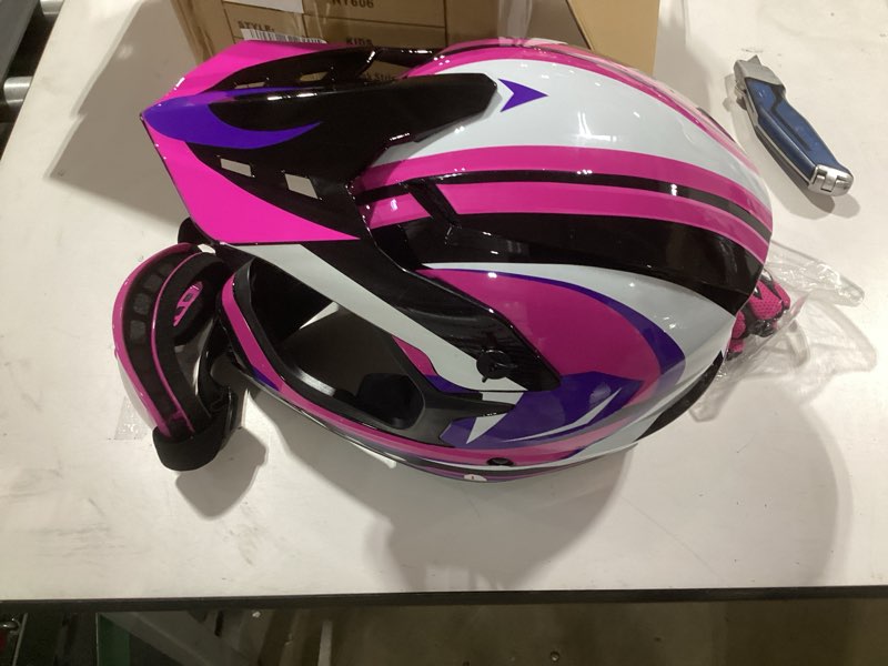 Condition photo showing Good Condition for tcmt youth dirt bike helmet dot certified - kids full face motocross atv helmet with goggles, gloves and helmet bag for off-road, bmx, mx, street riding pattern: retro rose red youth large