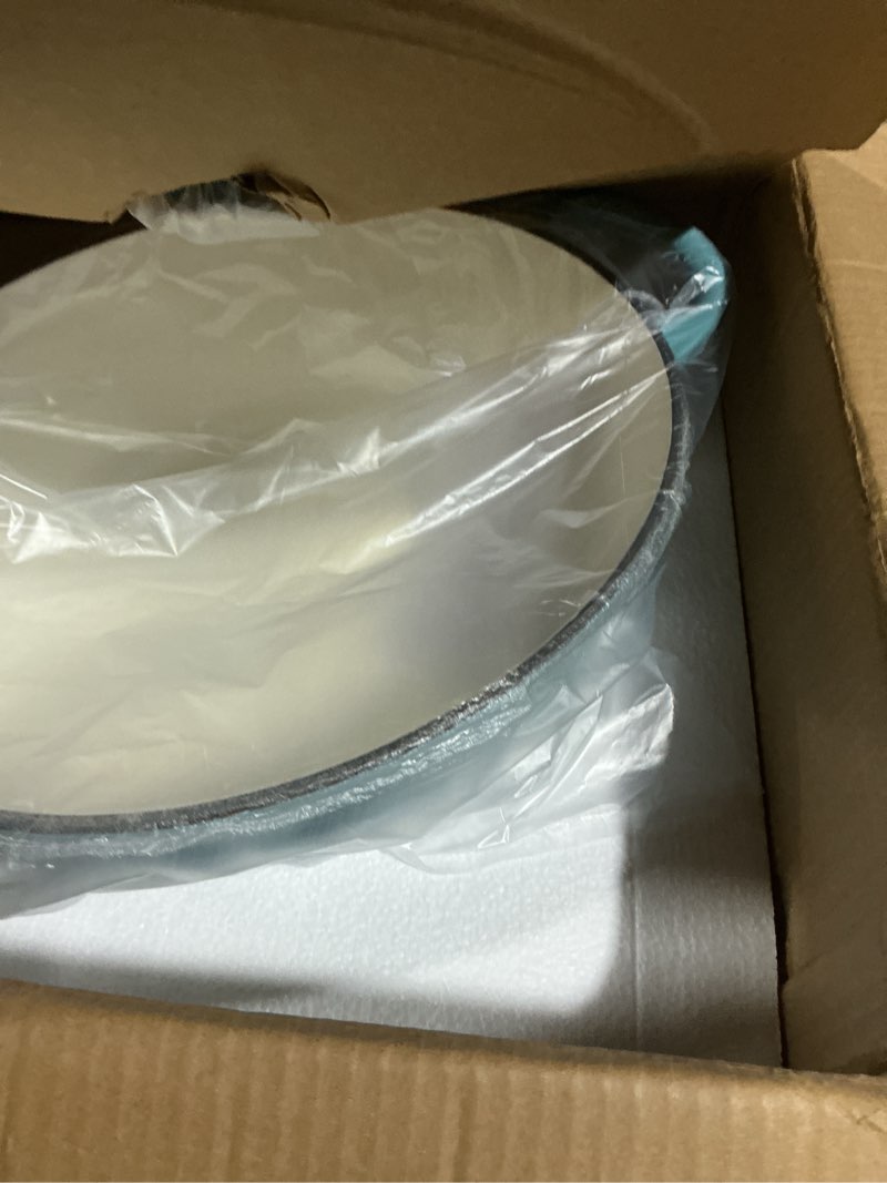 Condition photo showing Good Condition for Enameled Oval Dutch Oven Pot with Lid, 7 QT Cast Iron Dutch Oven with Dual Handles for Cooking, Bread Baking, Frying, Non-stick Enamel Coated Oven (Blue-Green) 7 QT Blue-Green