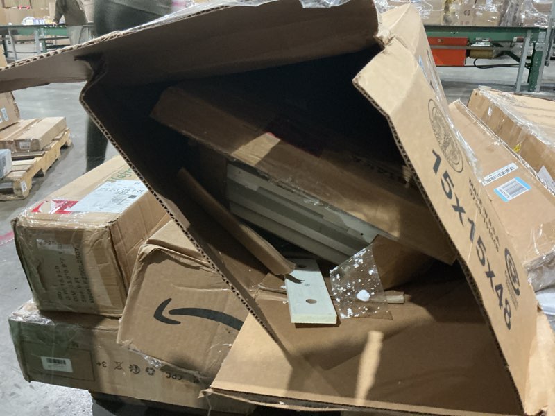 Condition photo showing As Is for Shoe Storage Bench, 2 Tier Shoe Bench with Padded Seat Cushion & 2 Barn Doors, Entryway Bench with Adjustable Shelf, Farmhouse Shoe Cabinet for Living Room, Bedroom, White SB26603GY White 39.4"W