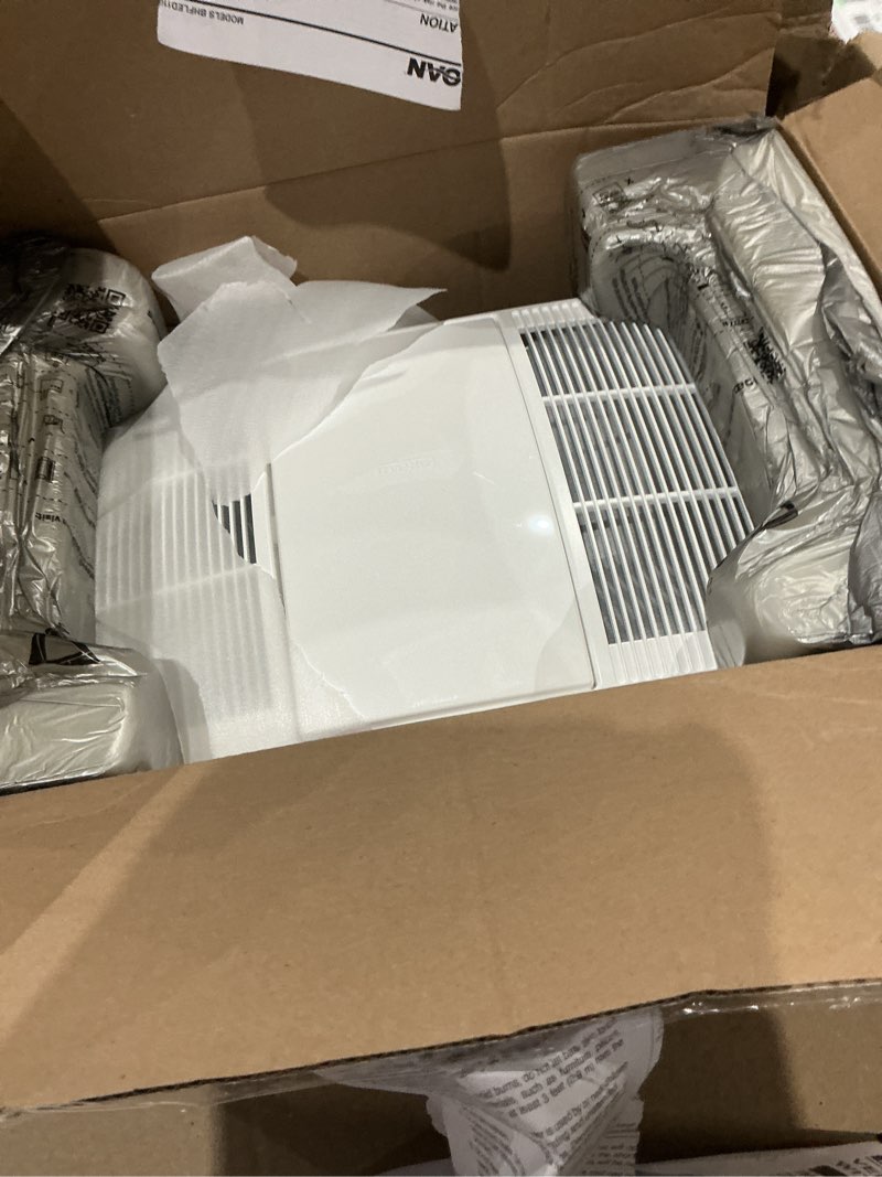 Condition photo showing As Is for broan-nutone non-lit powerheat bathroom exhaust fan and heater, 110 cfm, 2.0 sones, white 110 cfm no light fan and heater