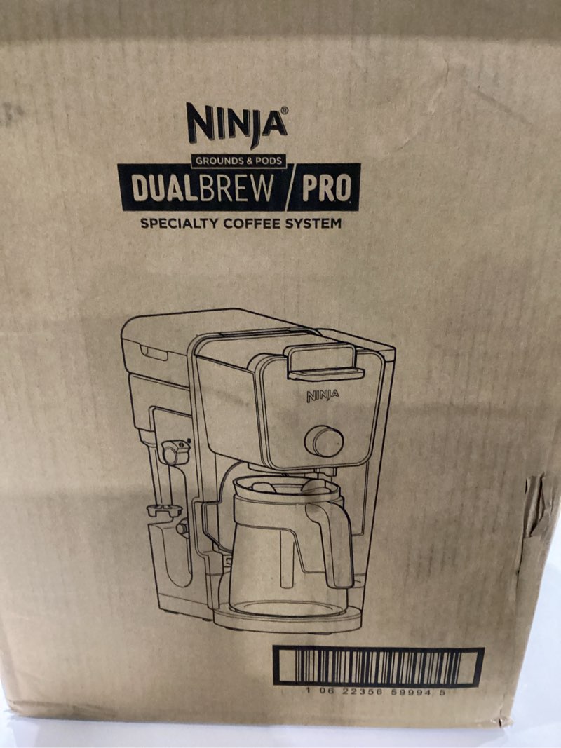 Condition photo showing As Is for Ninja Hot and Iced Coffee Maker, Single Serve Coffee Maker and Drip Coffee Machine, DualBrew Pro Specialty 12-Cup with K-Cup Combo, Includes Permanent Filter, CFP307 Frother + Permanent Filter, NOT TESTED