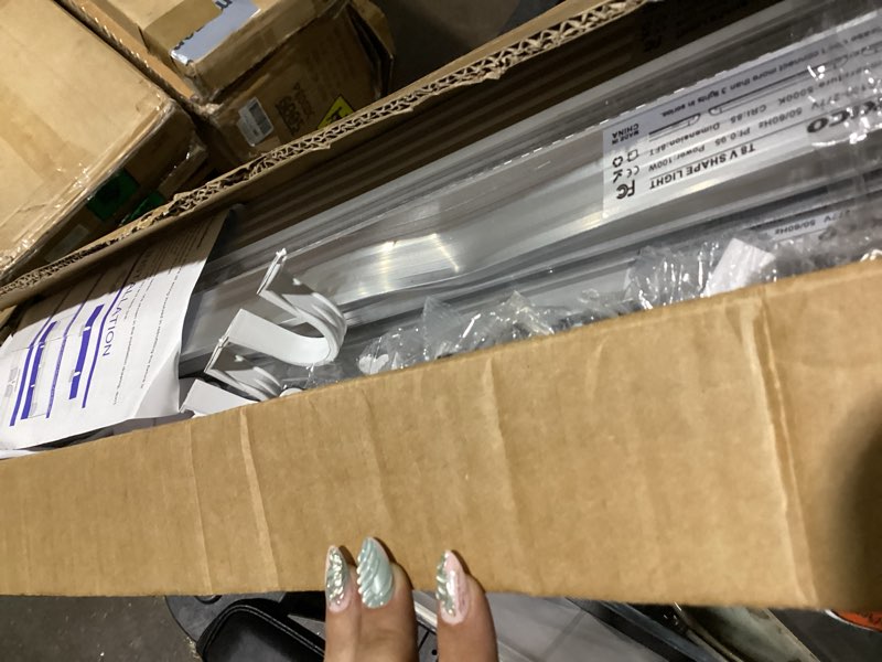 Condition photo showing As Is for 6 pack 100w 8ft led shop light, super bright 15000lm 5000k v shape 8' led shop lights, linkable 8 foot led shop lights for garage warehouse, supermarket, basement, barn, storage area 8ft-100w-6apck
