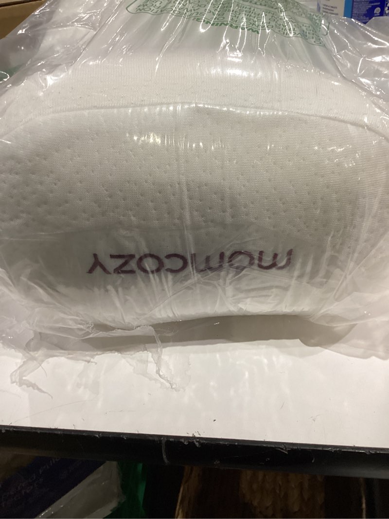 Condition photo showing Good Condition for momcozy knee pillow for side sleepers, soft memory foam & pinch-free design, relieve knee, leg and sciatica pain, adjustable elastic strap ideal for pregnant women and seniors, white cream white