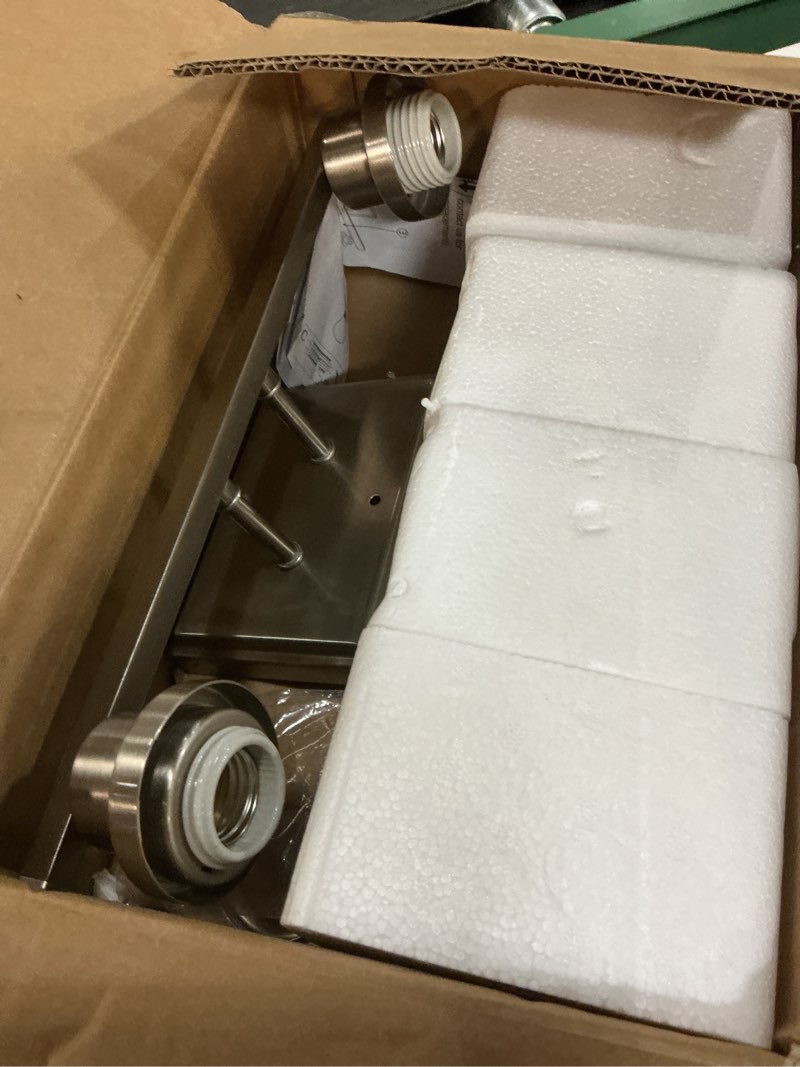Condition photo showing As Is for unicozin 2 light bathroom light fixtures, modern vanity lights over mirror, brushed nickel wall lamp with clear glass for living room cabinet bedroom porch brushed nickel 2 light