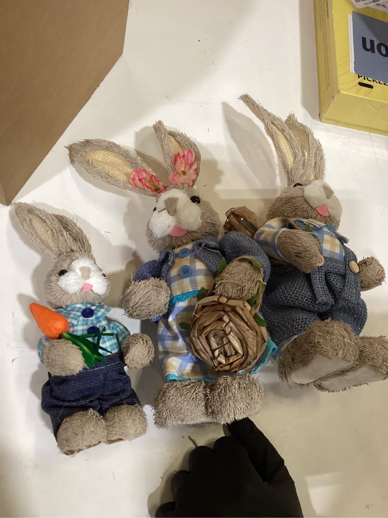 Condition photo showing Good Condition for wesiti set of 3 sisal easter bunny decoration 13.8" 9.8" natural easter straw decorations bunny figurine rabbits tabletop statues for office farmhouse spring home decor