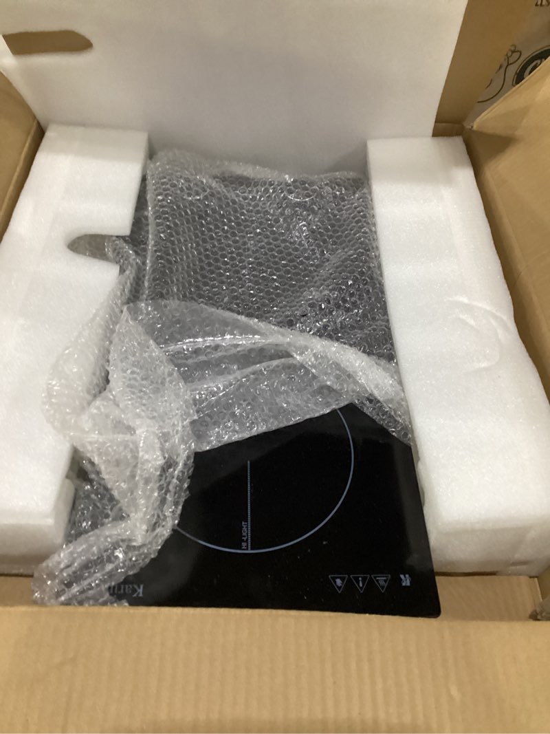 Condition photo showing Good Condition for karinear 110v electric cooktop 2 burners electric stove 12 inch knob control countertop & built-in ceramic cooktop, 9 heating level, hot warning, over-temperature protection(black knob)