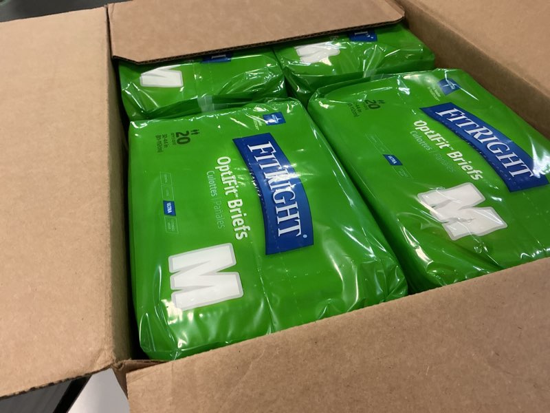 Condition photo showing Good Condition for FitRight Adult Diapers, Ultra Heavy Absorbency, M (Waist Size 32in-44in), 80 Count, OptiFit Incontinence Briefs for Men and Women, Disposable, Moisture-Wicking, Leak Protection, Medium 80 count