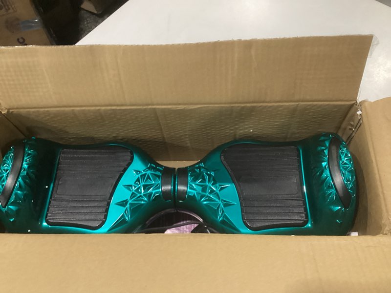 Condition photo showing As Is for xerath all terrain hoverboard with bright led lights and flashing wheels,self balancing scooters with bluetooth speakers,ul2272 safety certification kids hoverboard ages 6-12 and adults (turquoise), needs replacement charger