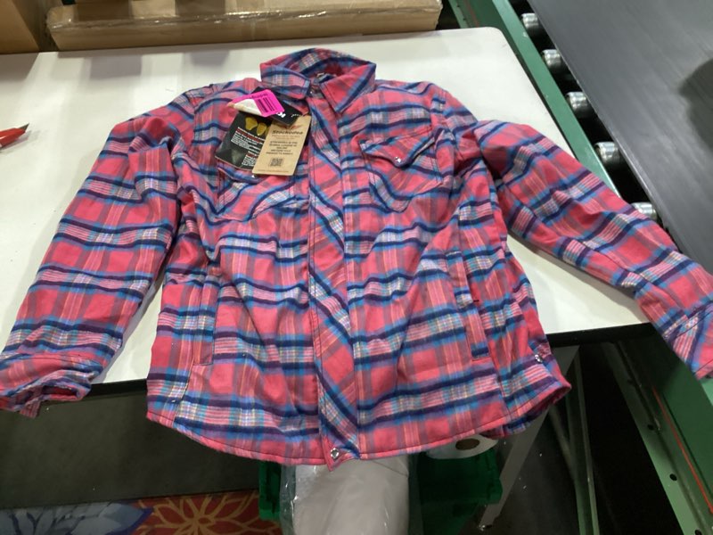 Condition photo showing Good Condition for Women’s Motorcycle Flannel Shirt – CE Armored Cotton Plaid Riding Jacket– Women Protective Gear-Slim Fit X-Large Pink Cyan Black