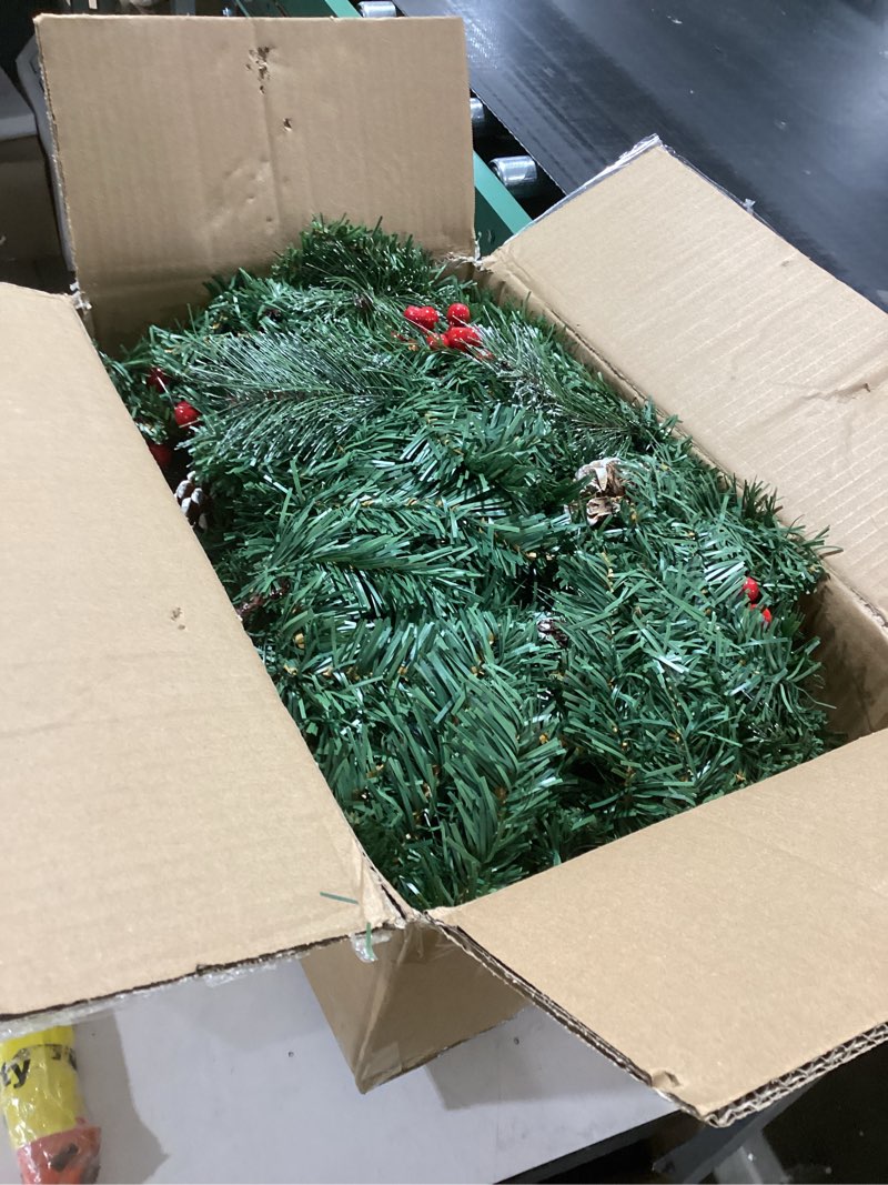 Condition photo showing As Is for Remote Control&Super Long&8 Modes-18 Ft Prelit Canyon Pine Christmas Garland for Stairs Door Porch Outdoor Indoor Fireplace Mantle,100 Warm White&Colors Switch Lights,Timer,460 Branches Pinecone Berry