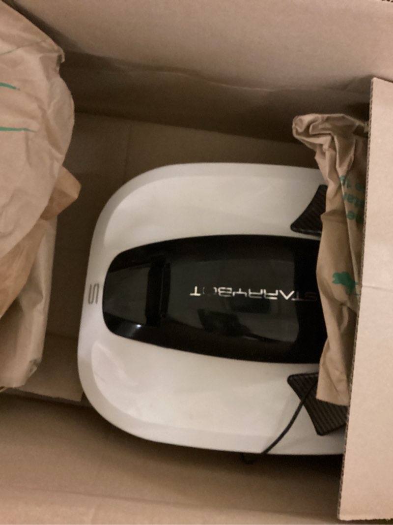 Condition photo showing As Is for cordless robotic pool cleaner, portable swimming robotic pool vacuum self-parking technology,150mins runtime,pool up to 900 sq.ft, ideal for above-ground pools(white)