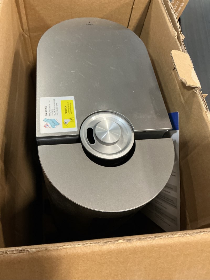 Condition photo showing As Is for dreo 6l humidifiers for bedroom, smart warm & cool mist for large room, 60hr quiet runtime for baby, plant, humidity sensor, indicator light, 12h timer, google/alexa, hm713s silver