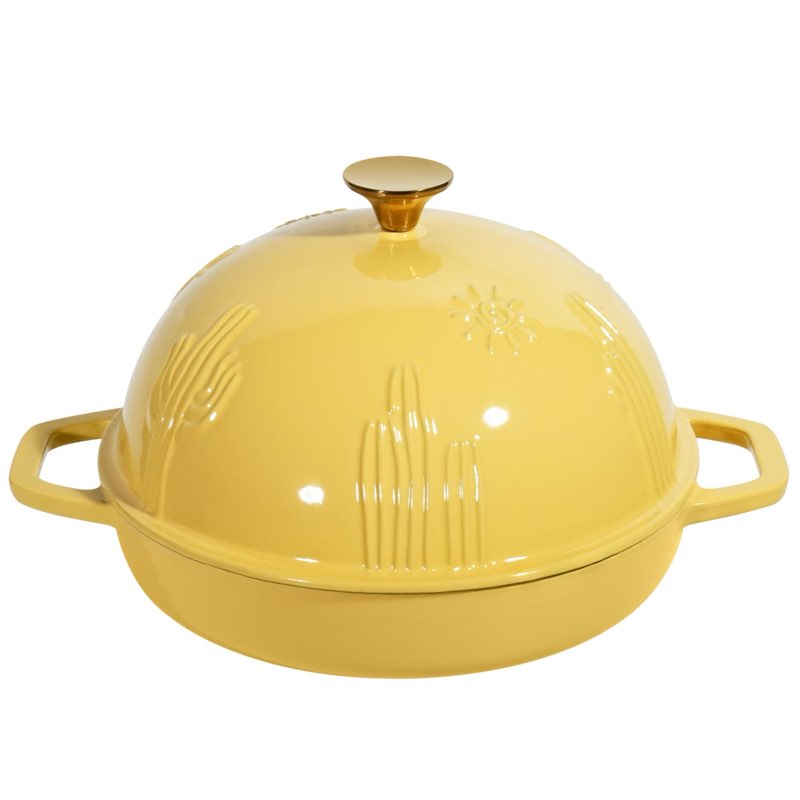 flavehc cast iron bread oven with cloche lid for baking - yellow enameled dutch oven with dome lid f