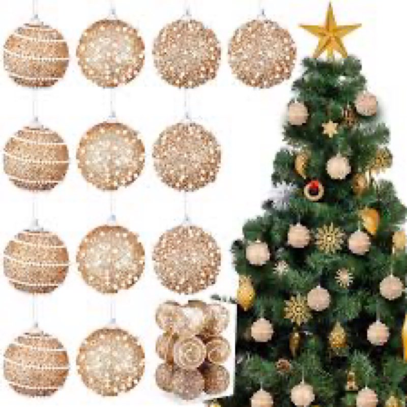 3.15" Christmas Ball Ornaments 12 pcs Glitter Sequin Foam Ball Shatterproof Christmas Decorations Tree Balls Xmas Hanging Balls for Xmas Trees Wedding Party Holiday Decorations(Champagne Gold)