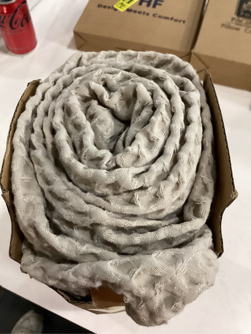Condition photo showing As Is for phf ultra soft waffle weave throw blanket 50"x 60"- washed lightweight breathable cozy woven blanket for bed - aesthetic decor for couch bedding sofa home car - light khaki/linen light khaki/linen throw(50" x 60")