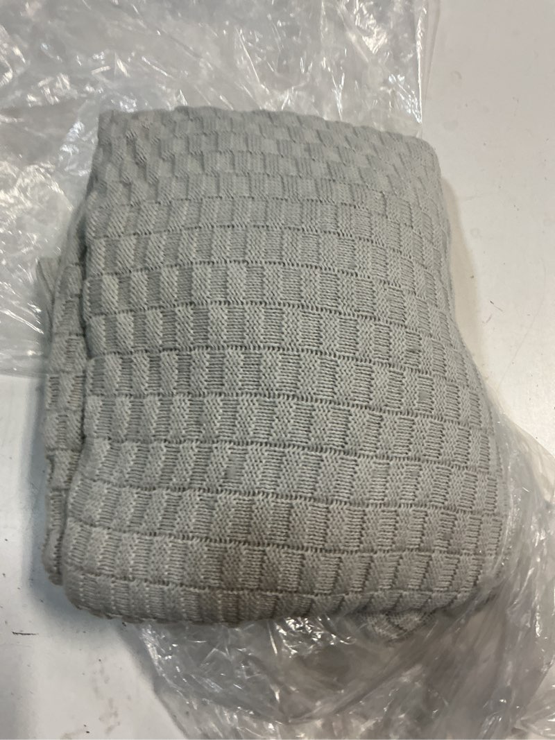 Condition photo showing As Is for quince cotton cashmere knit blanket, 50x60, light grey