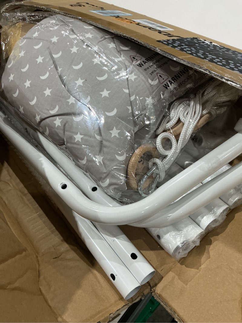 Condition photo showing Good Condition for 2 in 1 baby jumper & swing, baby jumper for indoor and outdoor use, toddler swing with foldable stand, stable bouncer jumper?white?