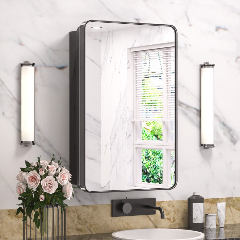 Gervon Rectangle Recessed or Surface Medicine Cabinet with Shelves and Mirror (24” x 32”)