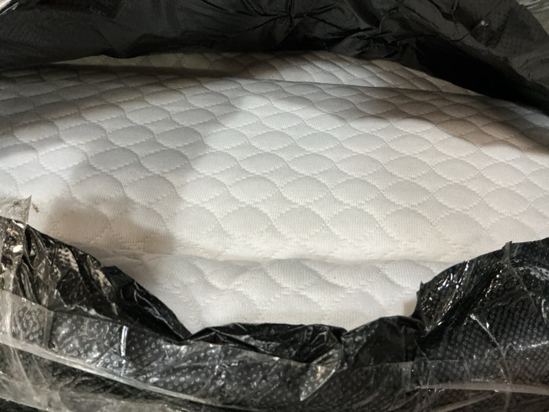 Condition photo showing As Is for fdw | 6 inch twin mattress | medium firm | gel memory foam mattress | white | bed in a box, certipur-us certified | pressure relief, cooling ventilated foam | washable removable cover white twin 6 in