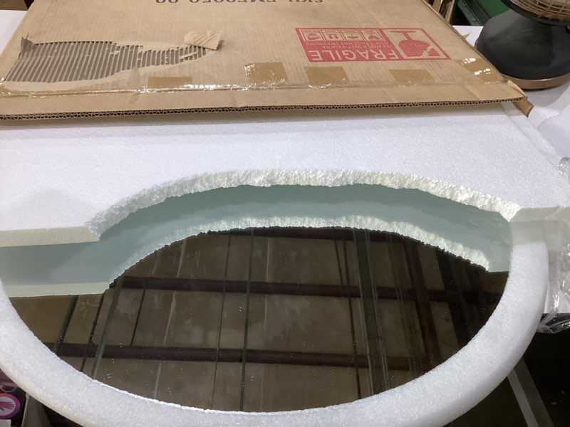 Condition photo showing Good Condition for 24 inch round mirror for wall decor, frameless beveled circle mirror with solid backing, small round bathroom mirror for vanity, entryway & bedroom, flush mount 24"l x 24"w clear-beveled 1
