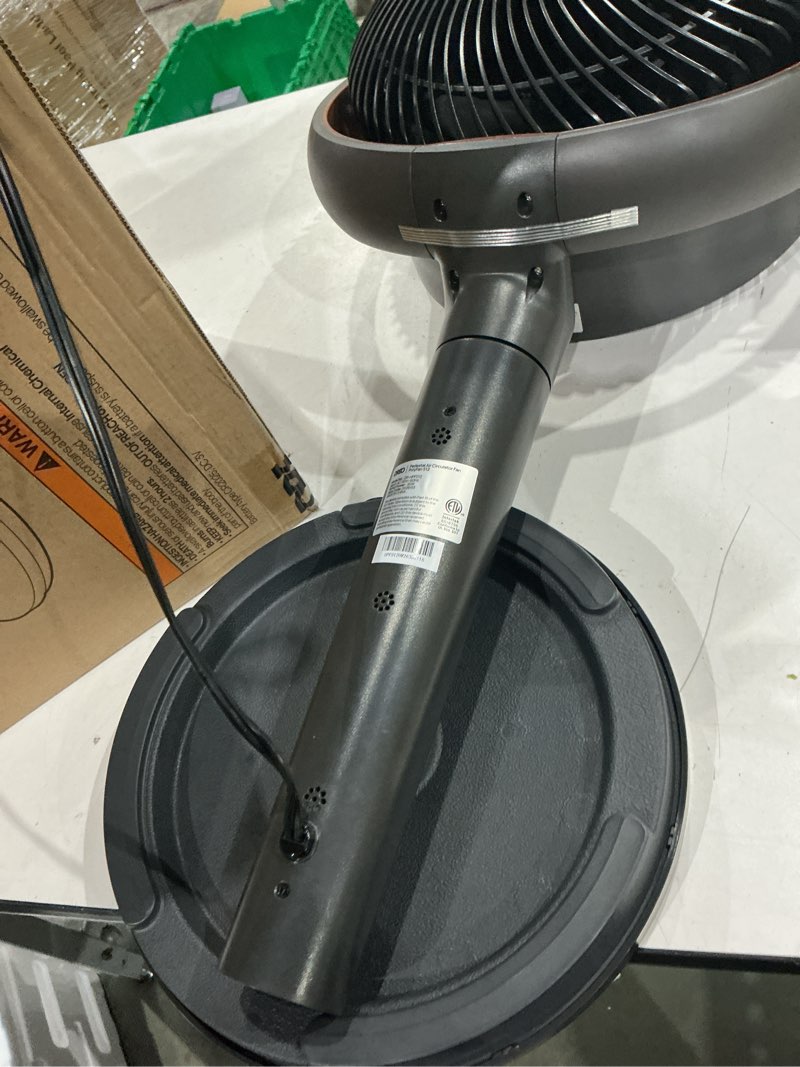 Condition photo showing As Is for dreo smart fan for bedroom, standing 150° +100° omni-directional oscillating fans, 120ft circulair quiet fan with dc motor, 12 speeds, 6 modes, 20db,remote control, 12h timer black