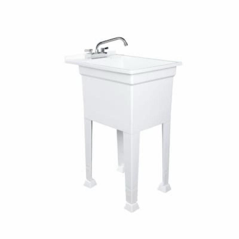 project source 18-in x 24-in 1 -basin white freestanding utility tub with drain with faucet