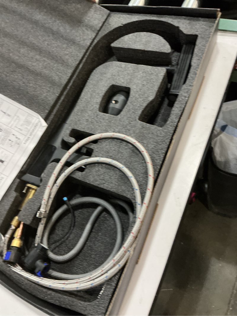 Condition photo showing As Is for Black Waterfall Kitchen Sink Faucet with LED Temperature and Usage Time Display, Single Hole Kitchen Rain Faucet with Pull Down Sprayer, 3 Modes(Waterfall, Stream, Sweep) 360° Swivel -Matte Black Matte Black TEMPERATURE DISPLAY