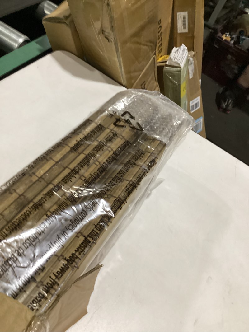 Condition photo showing New/Like New for lazblinds cordless bamboo roman shades, privacy blinds for interior windows, room darkening roll up bamboo blinds for home & patio, 29" w x 64" h, highfield teak pricacy - highfield teak 29" w x 64" h
