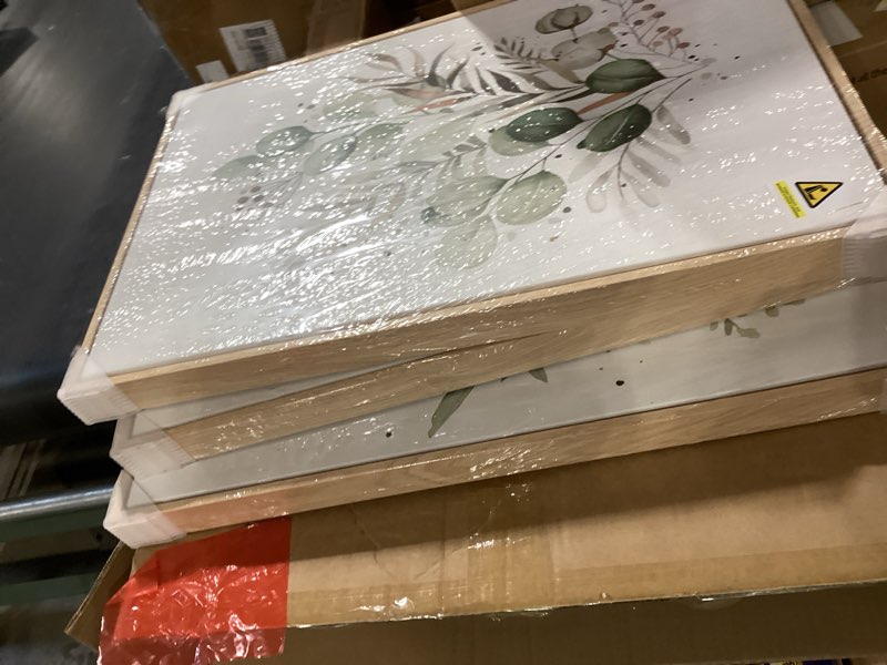 Condition photo showing New/Like New for framed botanical wall art for living room, 3 piece neutral sage green eucalyptus leaf canvas prints, modern minimalist watercolor plant pictures for dining room bedroom office wall decor, 16x24 inch 16" w x 24" h x 3pcs green & white