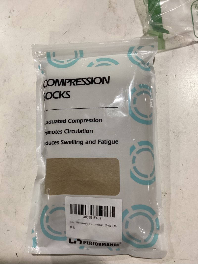 Condition photo showing New/Like New for Lin Performance 15-20 mmHg Medical Compression Stockings for Women & Men, Thigh High Dot-Top Open Toe, Leg Support for Daily & Travel Comfort (Beige,M) Beige Medium