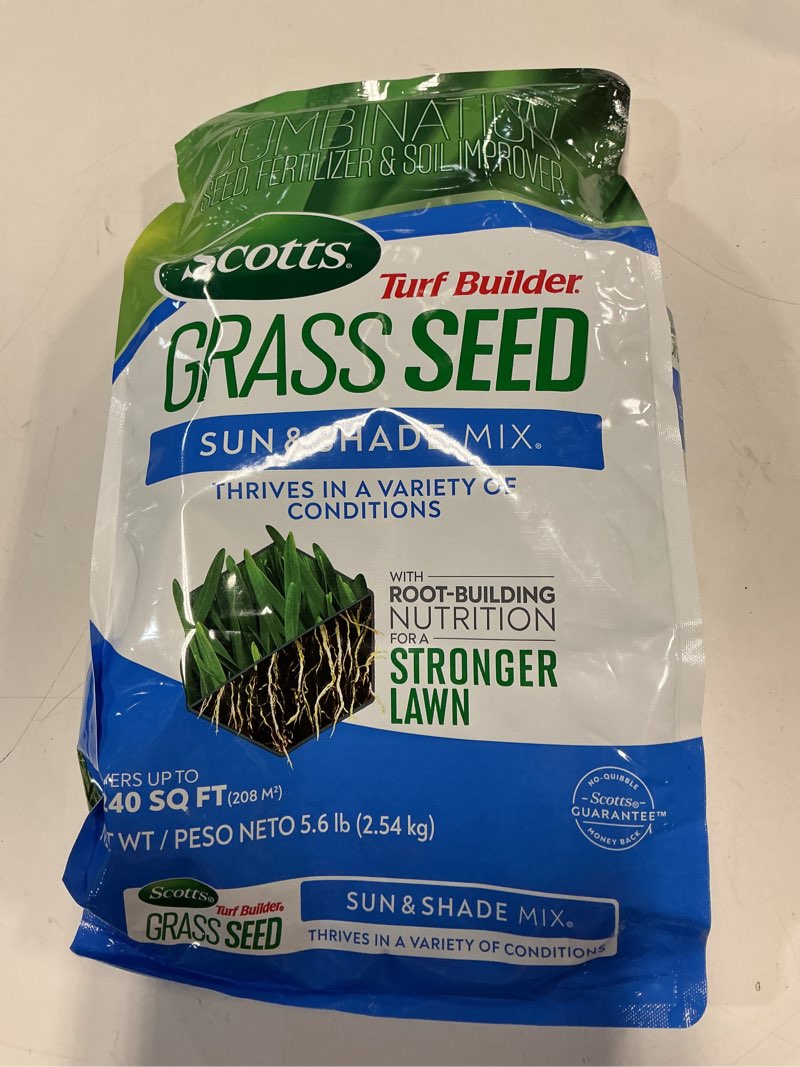 Condition photo showing New/Like New for Scotts Turf Builder Grass Seed Sun & Shade Mix with Fertilizer and Soil Improver, Thrives in Many Conditions, 5.6 lbs. 5.6 lb.
