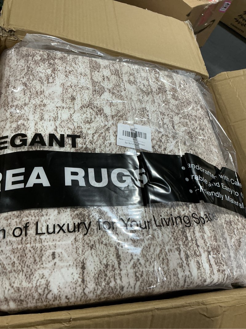 Condition photo showing As Is for 9x12 Area Rugs for Living Room, Non Slip Machine Washable Vintage Rugs, Low Pile Lightweight Large Rug for Bedroom, Dining Room, Home Office Brown Brown 9' x 12' (Rectangular)
