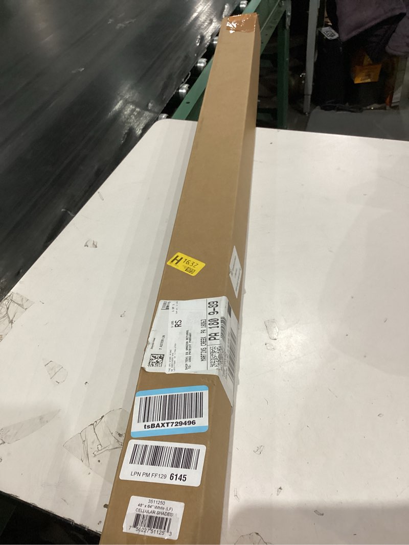 Condition photo showing As Is for Redi Shade No Tools Easy Lift Trim-at-Home Cordless Cellular Light Filtering Fabric Shade White, 48" W x 64" L, (Fits windows 31"- 48") White 48"W x 64"H