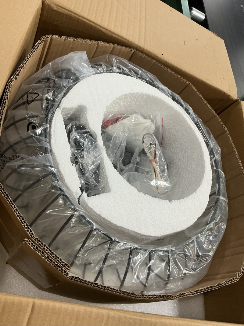 Condition photo showing Good Condition for semi flush mount crystal ceiling light, 3-light 16 inch metal cage hallway ceiling lamps, farmhouse ceiling light fixture, industrial crystal chandelier for corridor bathroom kitchen (e12 base) black 16 inch 1