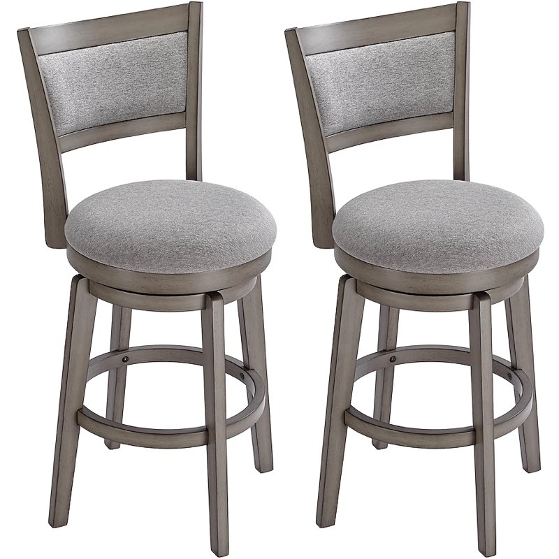prilinex Gray 26.0-in H Counter height Upholstered Swivel Wood Bar Stool 2 -Pack