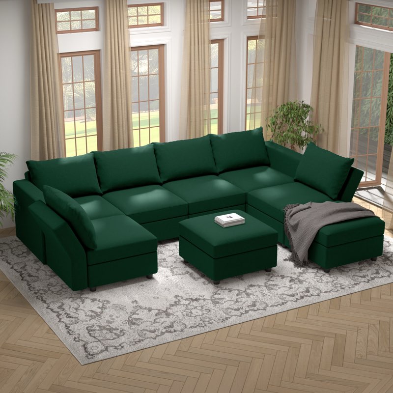 116" W 8 Piece Upholstered Modular Sectional Sofa With Storage