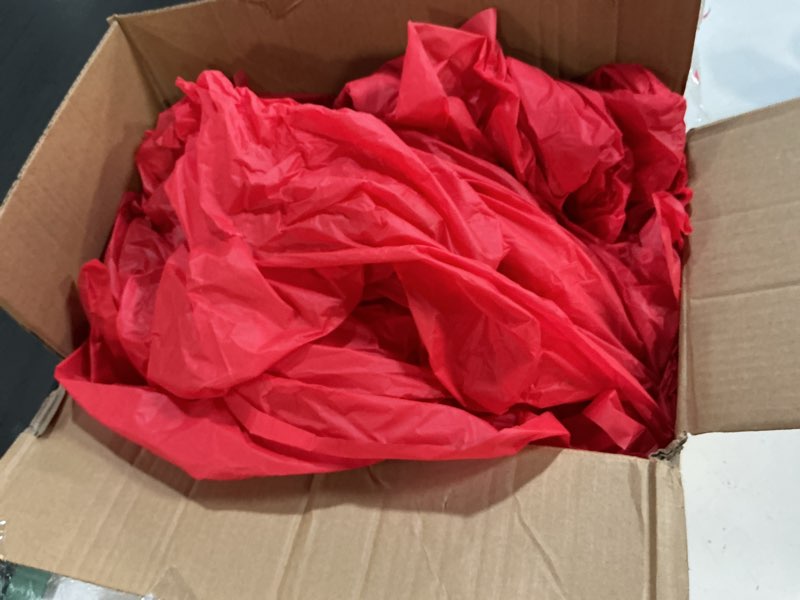 Condition photo showing As Is for party solids pack of 6 premium plastic tablecloth 54 inch x 108 inch rectangle plastic table cover - red 54in. x108in. rectangle red