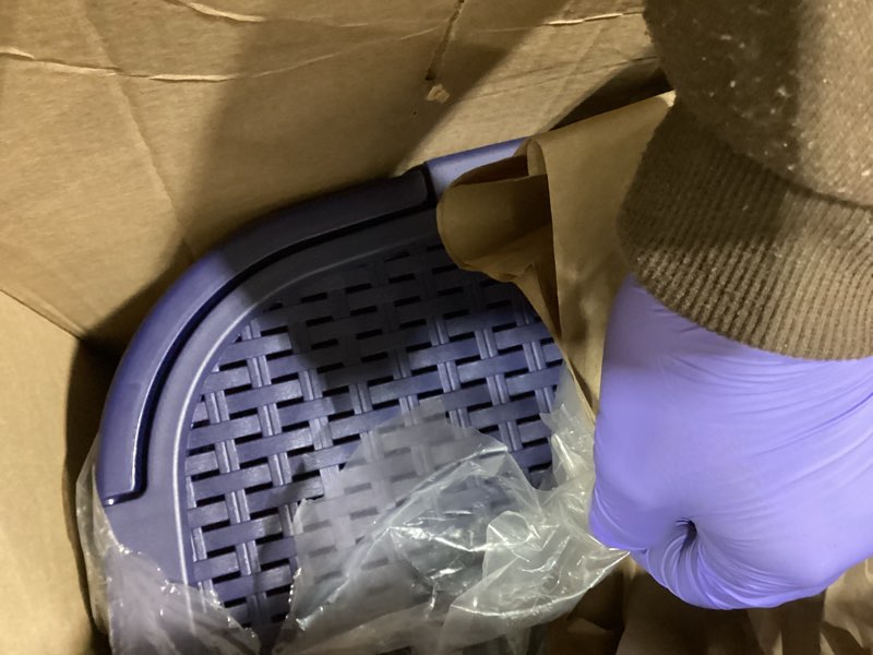 Condition photo showing As Is for Mind Reader Slim Laundry Hamper with Lid, 60L Clothes Basket, Premium Wicker Design, Plastic, Navy