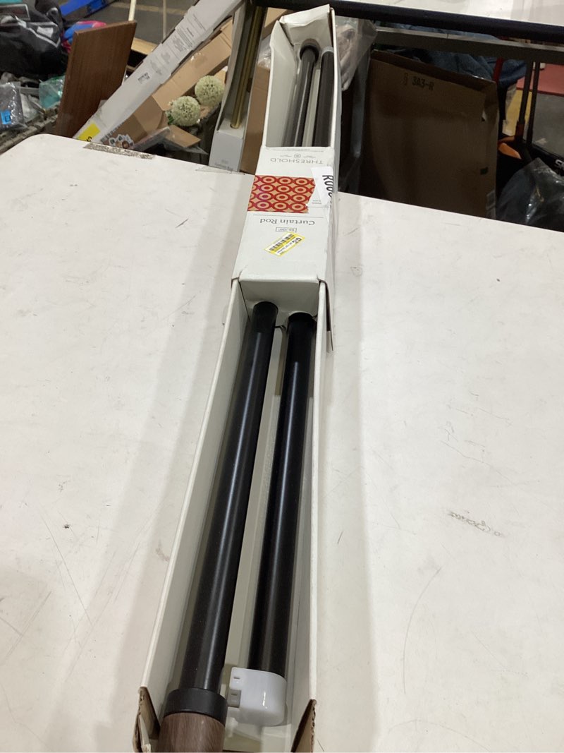 Condition photo showing As Is for 66"-120" dauntless curtain rod black - threshold™: adjustable steel, single rod, metallic finish, 20lb capacity